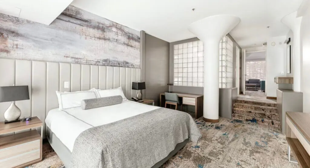 cool interior of Atheneum Suite Hotel in Detroit Michigan