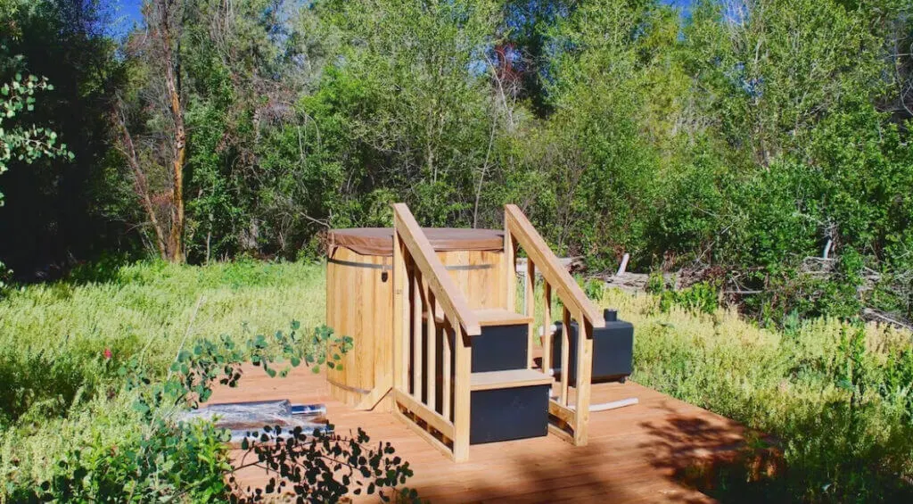soaking tub at Taos Goji Farm, unique place to stay in NM