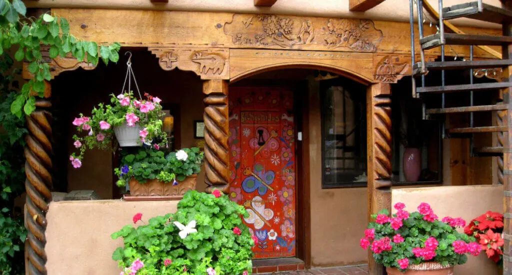 Entrance of unique hotel La Doña Luz, New Mexico