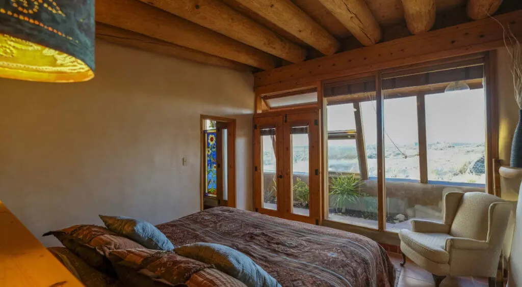 View from inside the bedroom at Spectacular Earthship