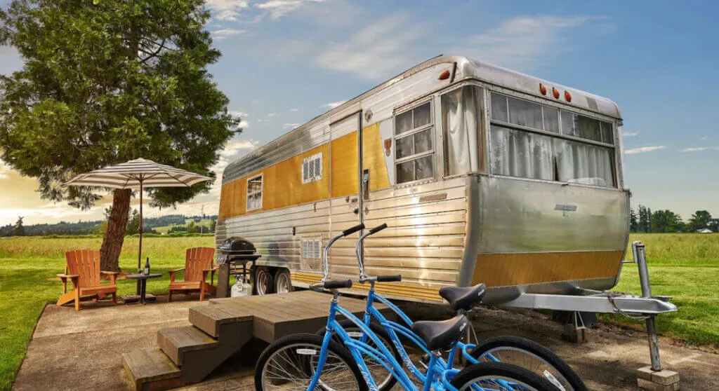 Exterior of vintage trailer at The Vintages Trailer Resort