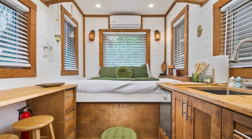 Cute tiny home room interior at Tiny Digs, Portland Oregon unique places to stay 