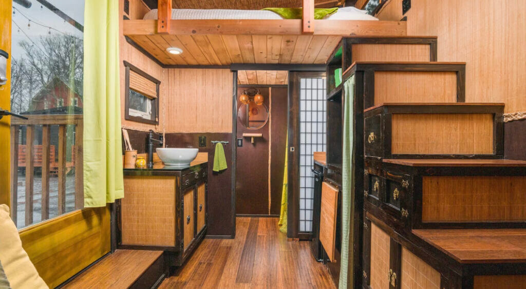 upscale tiny home interior at unique Portland place to stay Tiny Digs