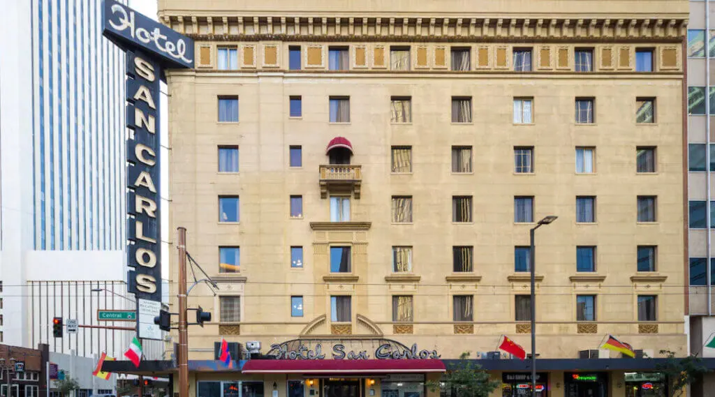 Exterior of unique Arizona hotel Hotel San Carlos