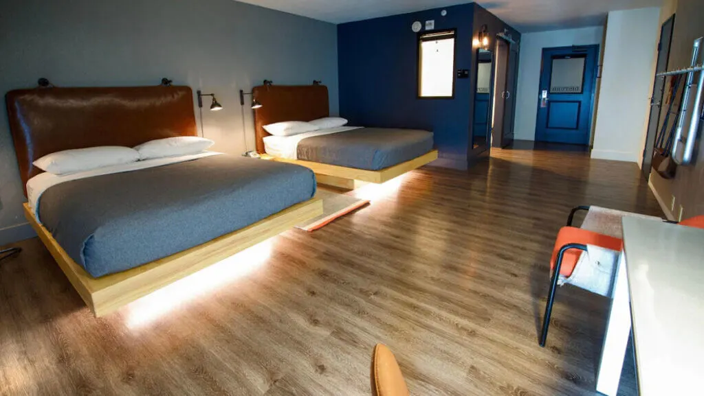Room interior at Moxy Hotel, Tempe Arizona