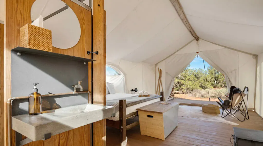Glamping tent interior at Under Canvas, Grand Canyon