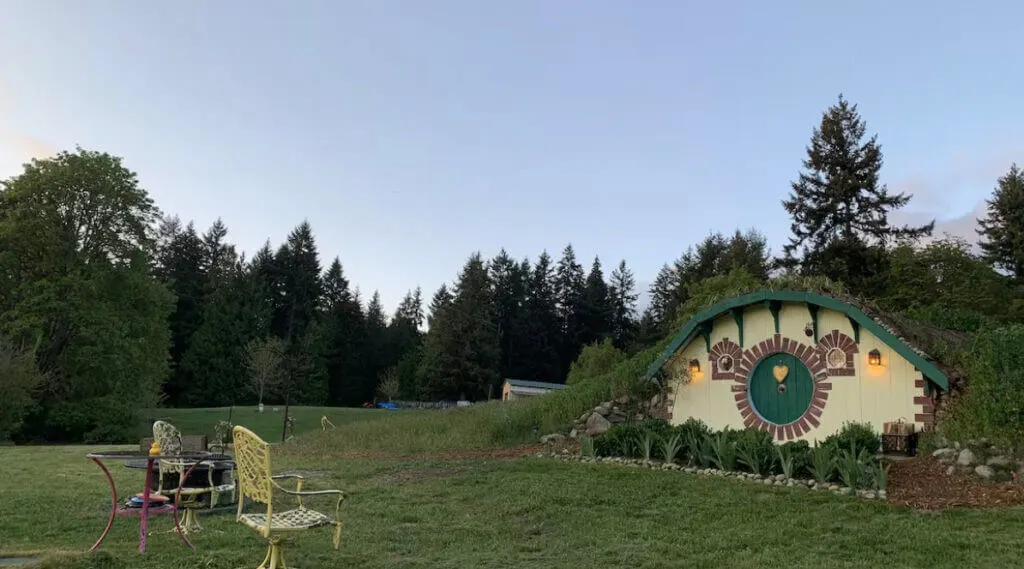 Exterior of WA unique place to stay Hobbit Home