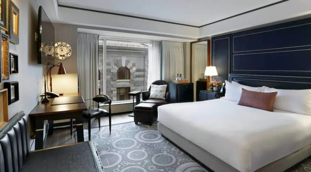spacious and luxurious hotel room at Liberty Hotel