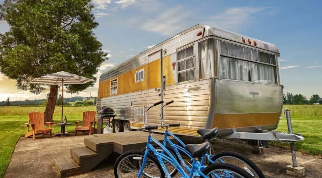exterior of vintage trailer at The Vintages Trailer Resort