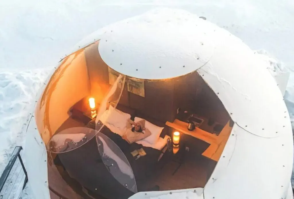 Borealis Basecamp igloo accommodation with sky view in Alaska