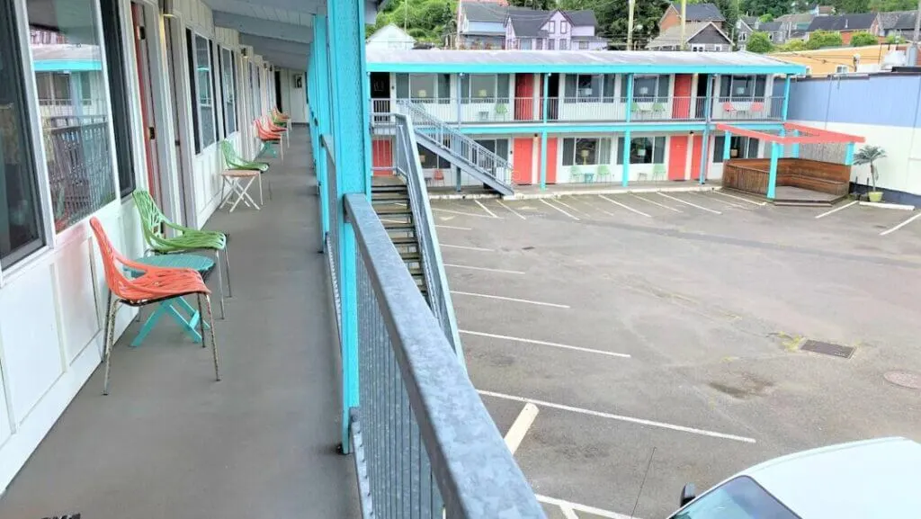 View from upper walkway at Atomic Hotel Astoria Oregon