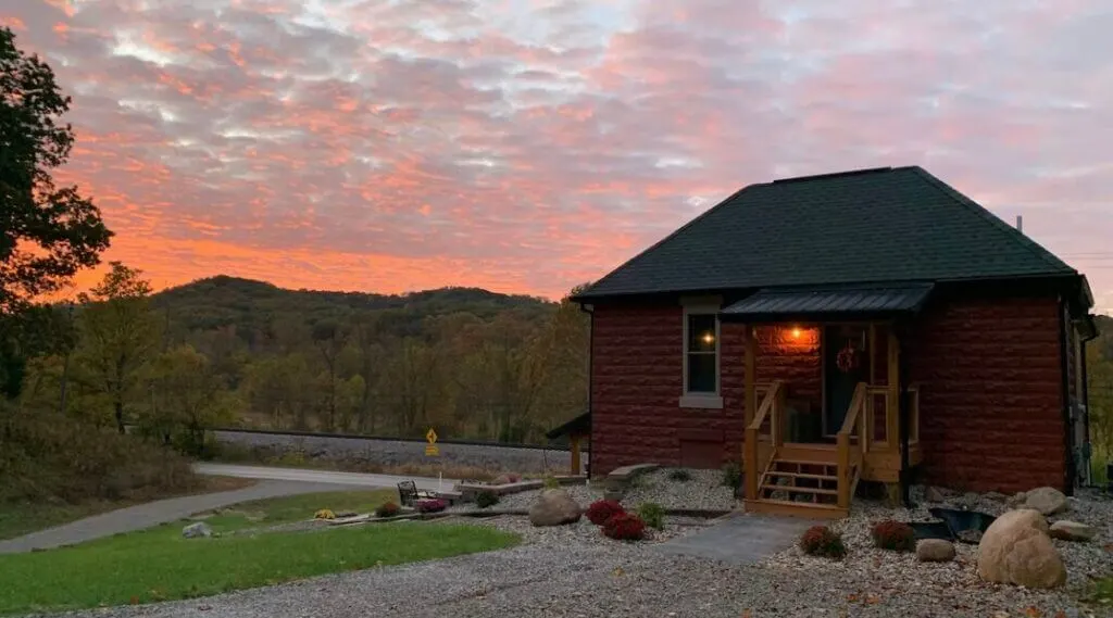sunset over Brown County cabin rental