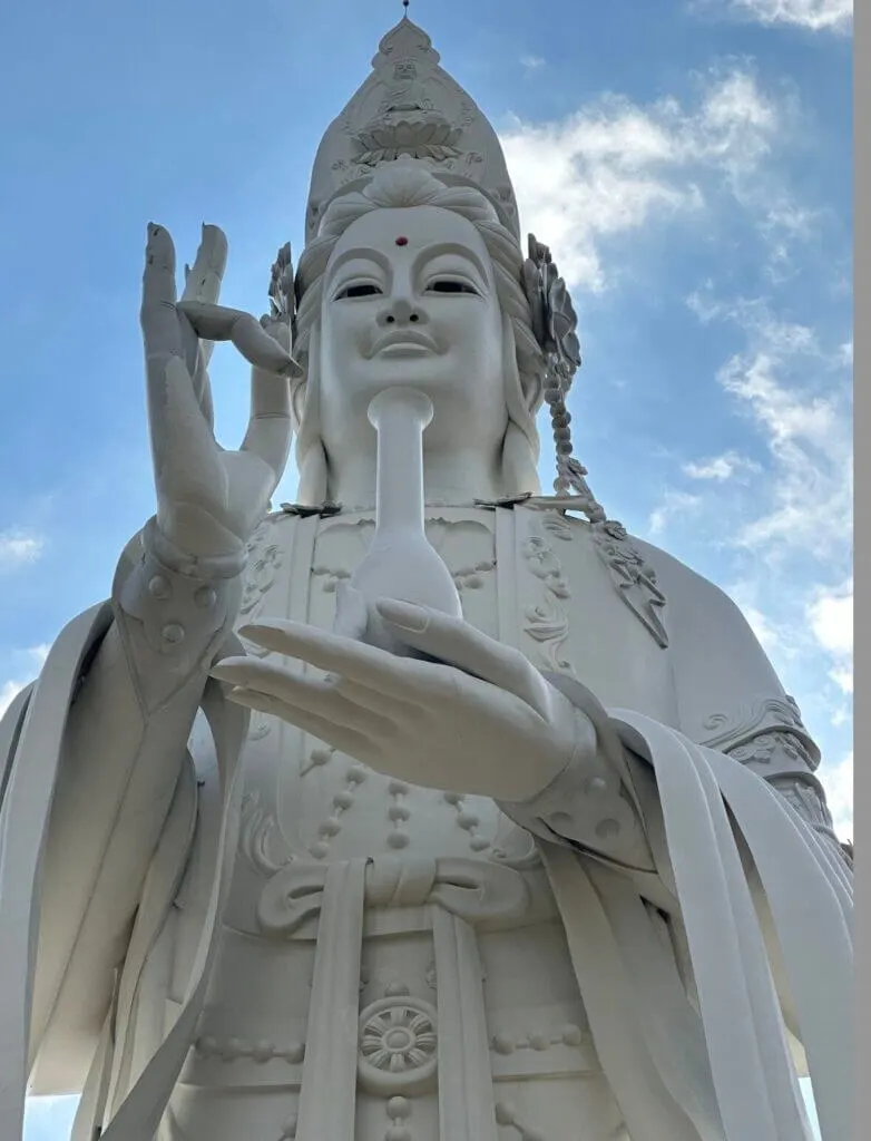 view from below the Linh Anh Pagoda in Dalat Vietnam