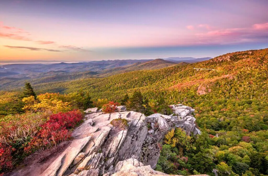 View of the mountains from the Lin Cove Viaduct Blue Ridge Parkway for National Park roadtrips