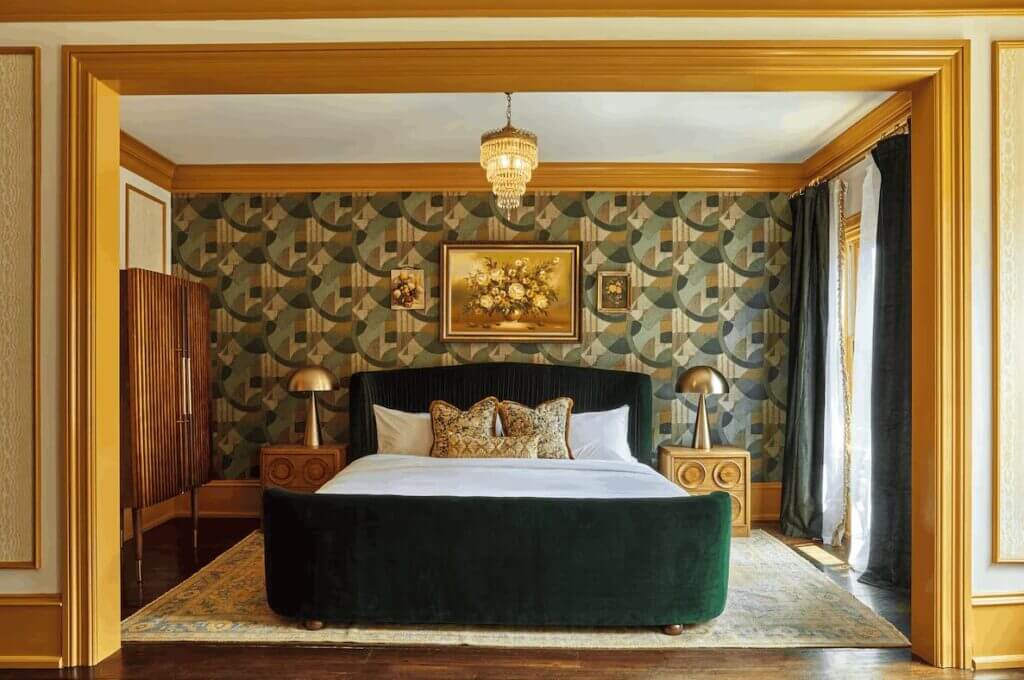beautiful hotel room at The Guild House hotel in Philadelphia for romantic getaway and stay in center city