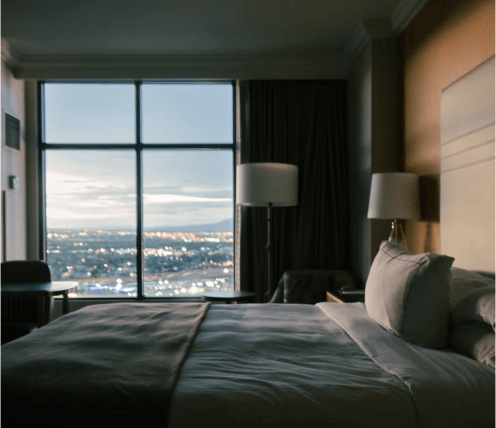 las vegas hotel room view at sunset