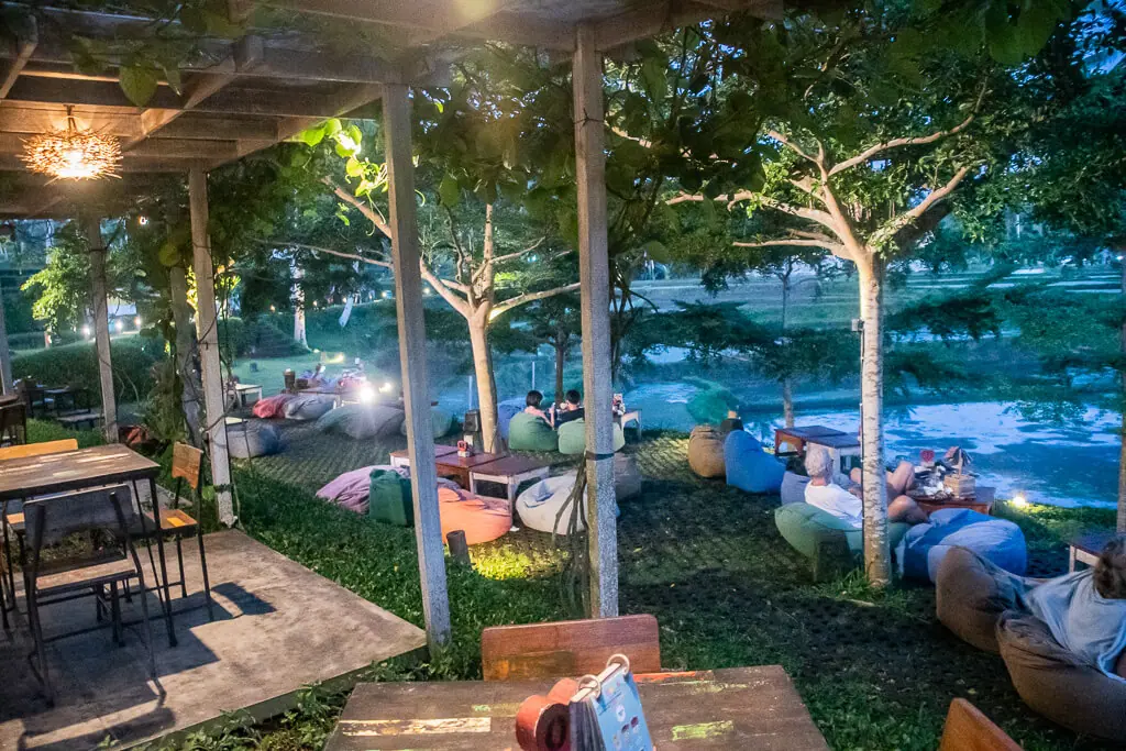 green kubu restaurant with a view Ubud rice paddies bean bags