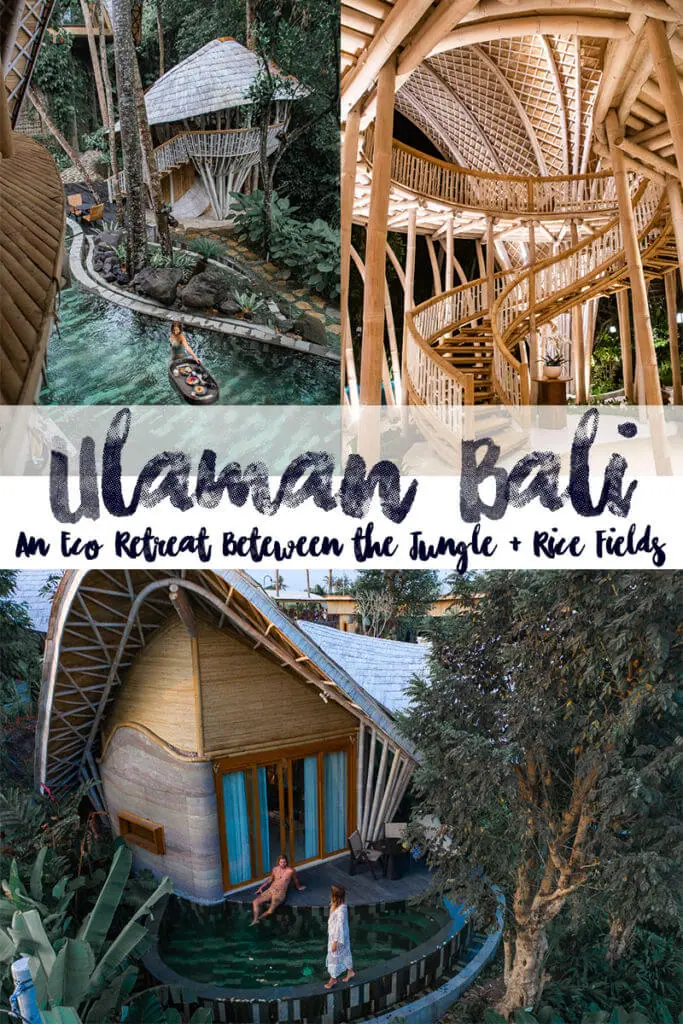 ULAMAN BALI: An Eco Retreat between the jungle and rice fields in Bali, just 30 min from popular Canggu area. Come for the wellness, architecture, food, oneness with nature, and wine!