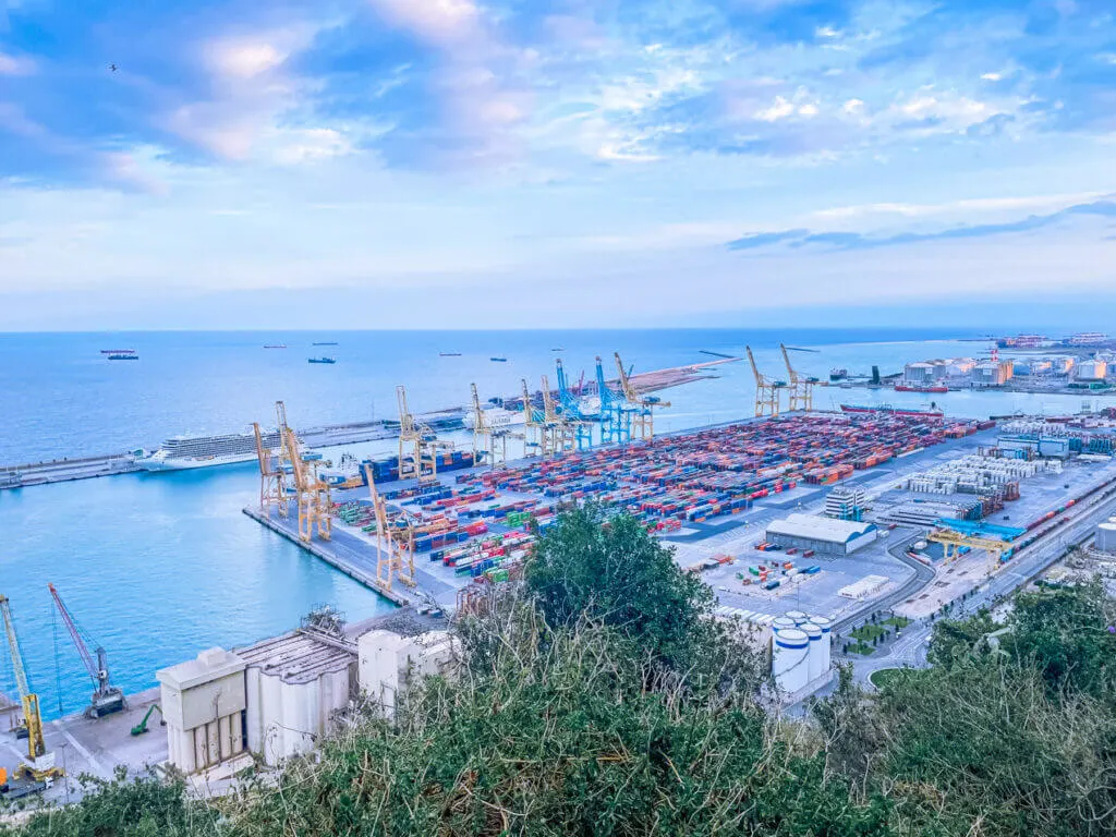 view from montjuic castle of barcelona port