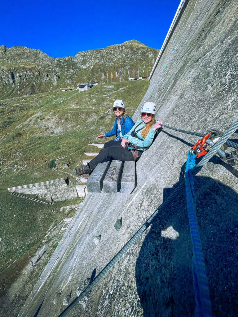 sitting on the rest bench on the silvrettassee via ferrata austria montafon vorarlbeg