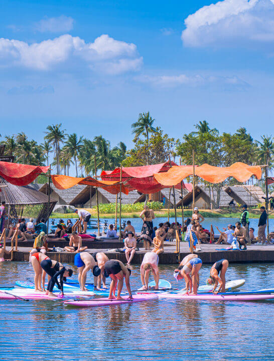 SUP yoga on the lake at wonderfruit
