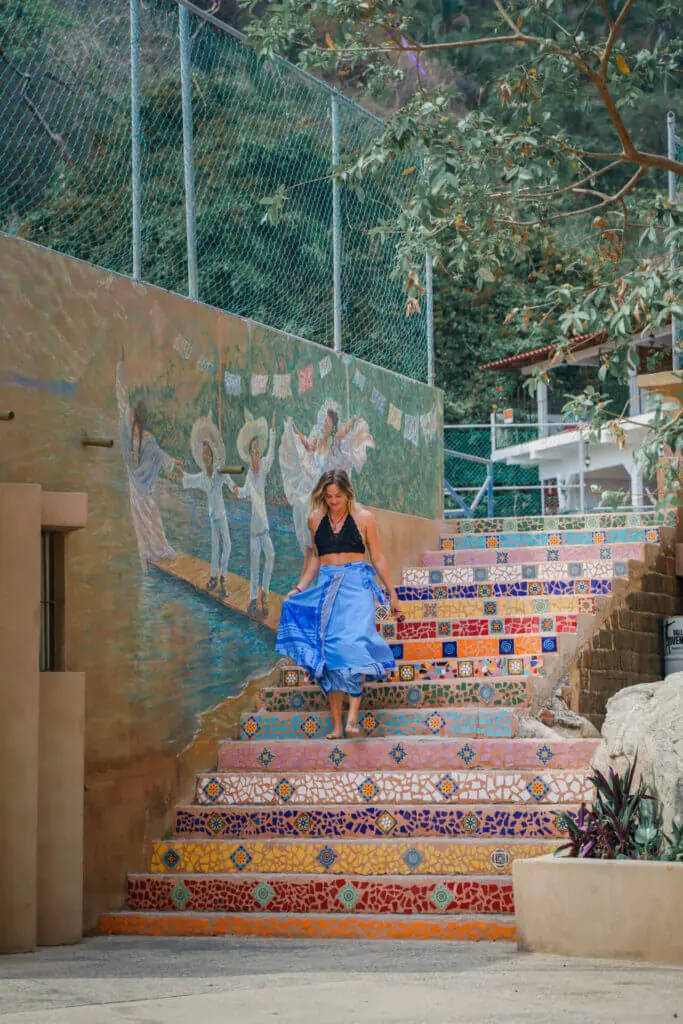 beautiful stairs and street art in central Yelapa town 