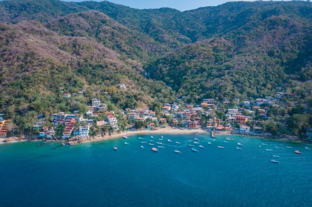 Drone view of Yelapa Mexico main town 