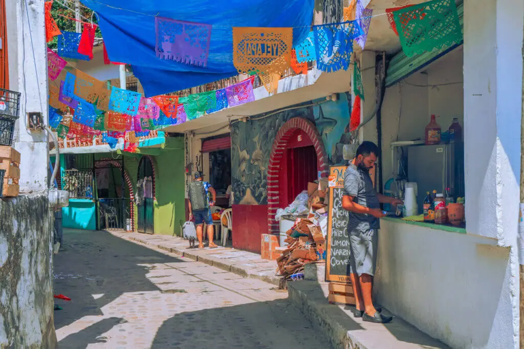 Yelapa Mexico cobblestone streets and street food 