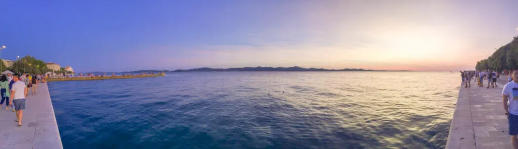 Zadar Riva walking at sunset with markets
