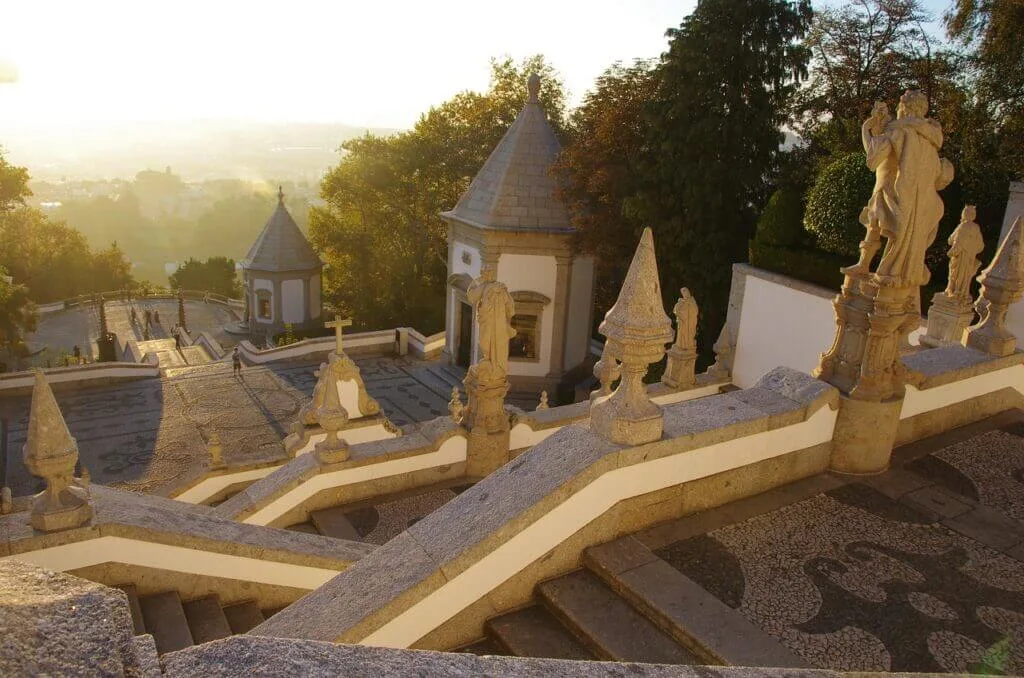 sunset, bom jesus sanctuary, portugal, braga, nature, stairs