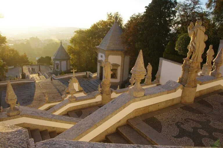 sunset, bom jesus sanctuary, portugal, braga, nature, stairs