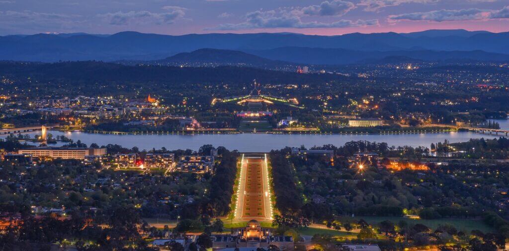 australia canberra, lake burley griffin, canberra, park, trees, water, outdoor, sky, nature, night sky, night, landscape, panorama
