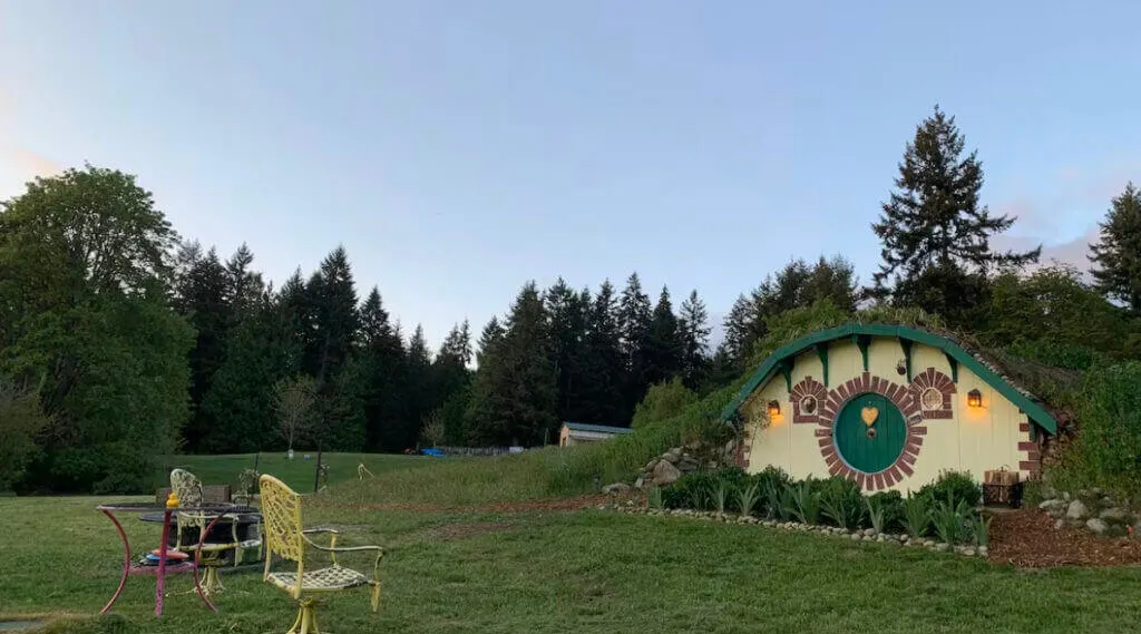 Exterior of WA unique place to stay Hobbit Home
