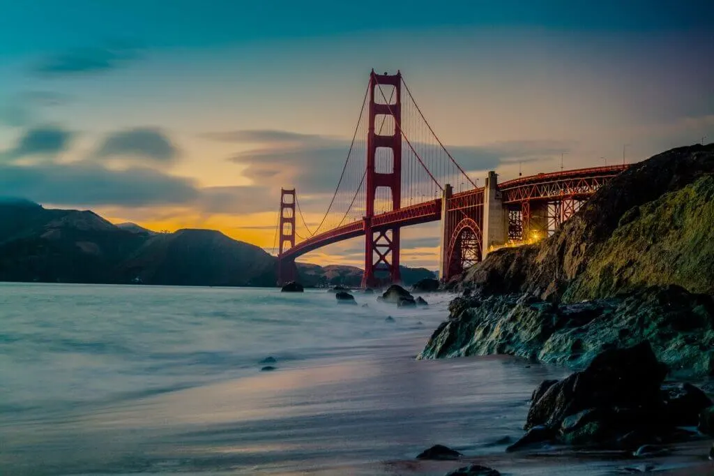 Marshall's Beach sunset view under the golden gate san fransicso